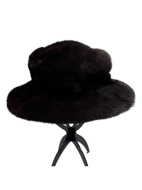 Luxury Vintage Black Genuine Mink Fur Bucket Cloche Hat Satin Lining main image 4